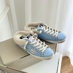 SUPER-STAR SABOTS IN BLUE CALFSKIN WITH GLITTER WHITE STAR