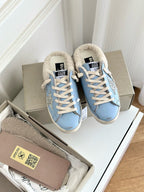 SUPER-STAR SABOTS IN BLUE CALFSKIN WITH GLITTER WHITE STAR
