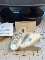 SUPER STAR SNEAKERS WHITE CALFSKIN WITH SILVER GLITTER STAR