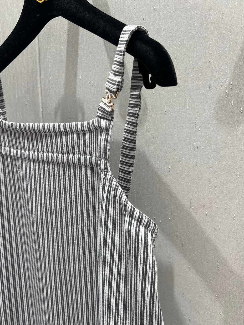 CC 25 Striped Suspender Skirt Gray White Cotton