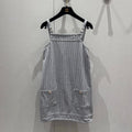 CC 25 Striped Suspender Skirt Gray White Cotton
