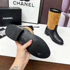 CHANEL 25S MID-CALF BOOTS 35MM IN BLACK CALFSKIN AND CARAMEL SUEDE GOLD HARDWRE