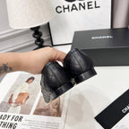 CHANEL 25S LOAFER DANCE SHOES IN BLACK CALFSKIN GOLD HARDWRE