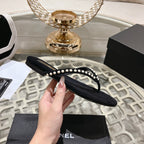 PEARL THONG SANDAL IN BLACK SUEDE