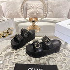 POLLY WEDGE MULE IN BLACK SHINY CALFSKIN