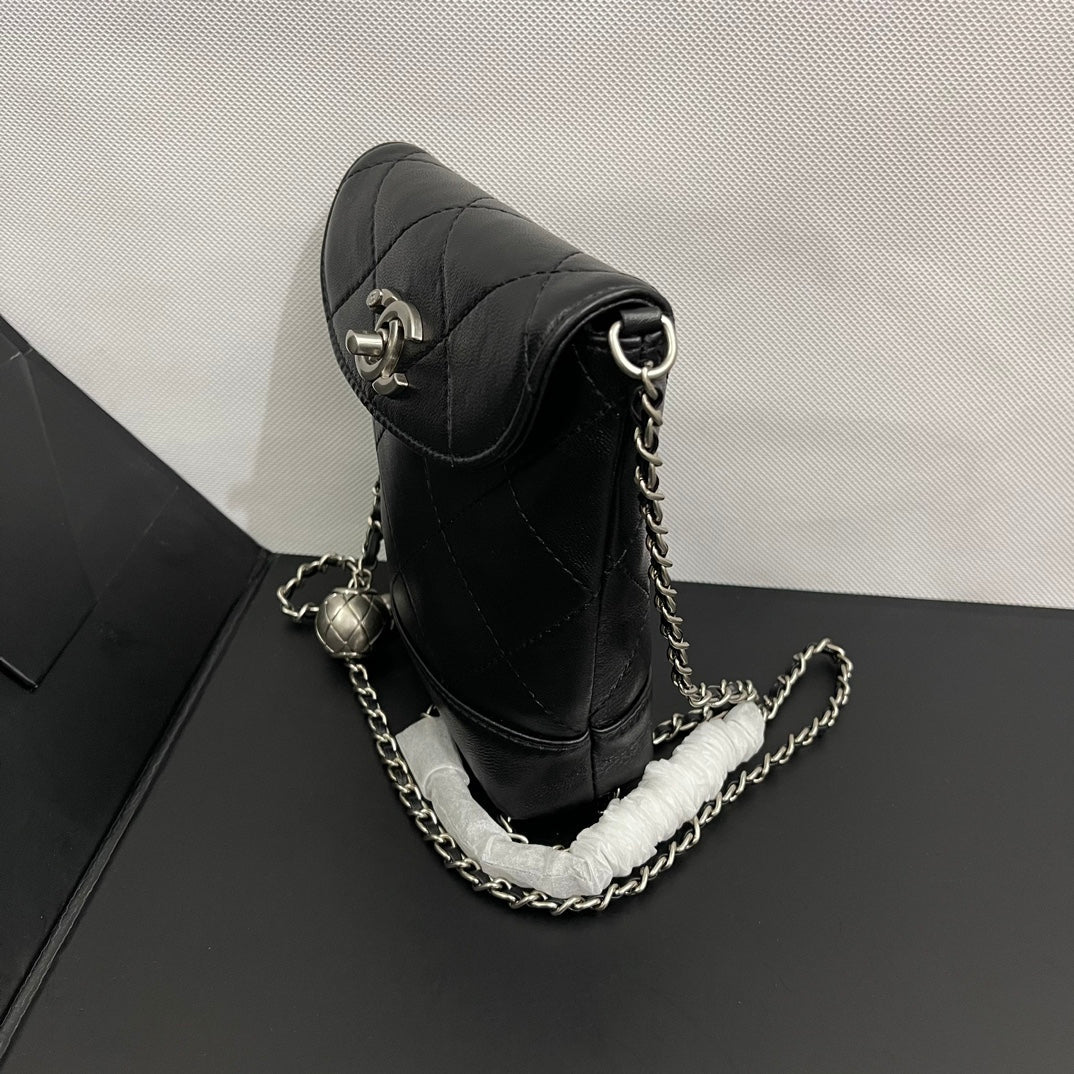 CC Phone Holder Bag 17cm Black Lambskin