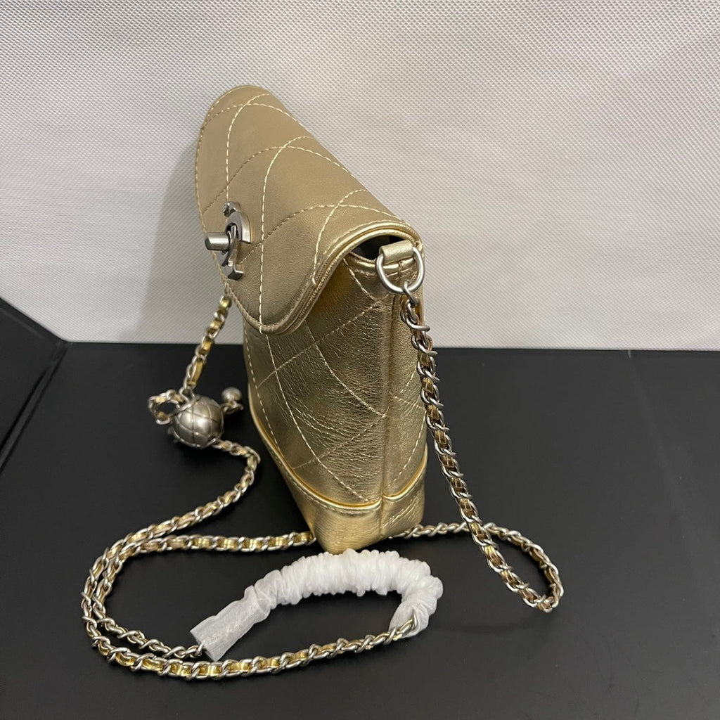CC Phone Holder Bag 17cm Golden Metalic Leather