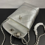 CC Phone Holder Bag 17cm Sliver Metalic Leather