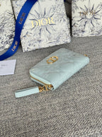 CD Logo Caro 11cm Compact Wallet Shiny Cloud Blue Calfskin