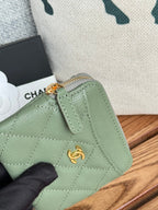 CC Zip Card Holder Wallet Olive Green Gold Metal Caviar 240599