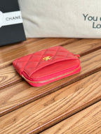 CC Zip Card Holder Wallet Red Gold Metal Caviar 240609