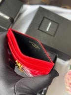 YSL Card Holder 10cm Wallet Red Gold Crocodile Leather 240563