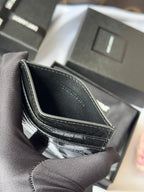 YSL Card Holder 10cm Wallet Black Gold Crocodile Leather 240550