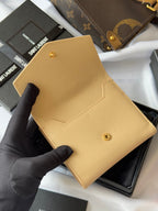 YSL Tri-fold Wallet Beige Gold Cowhide 242756