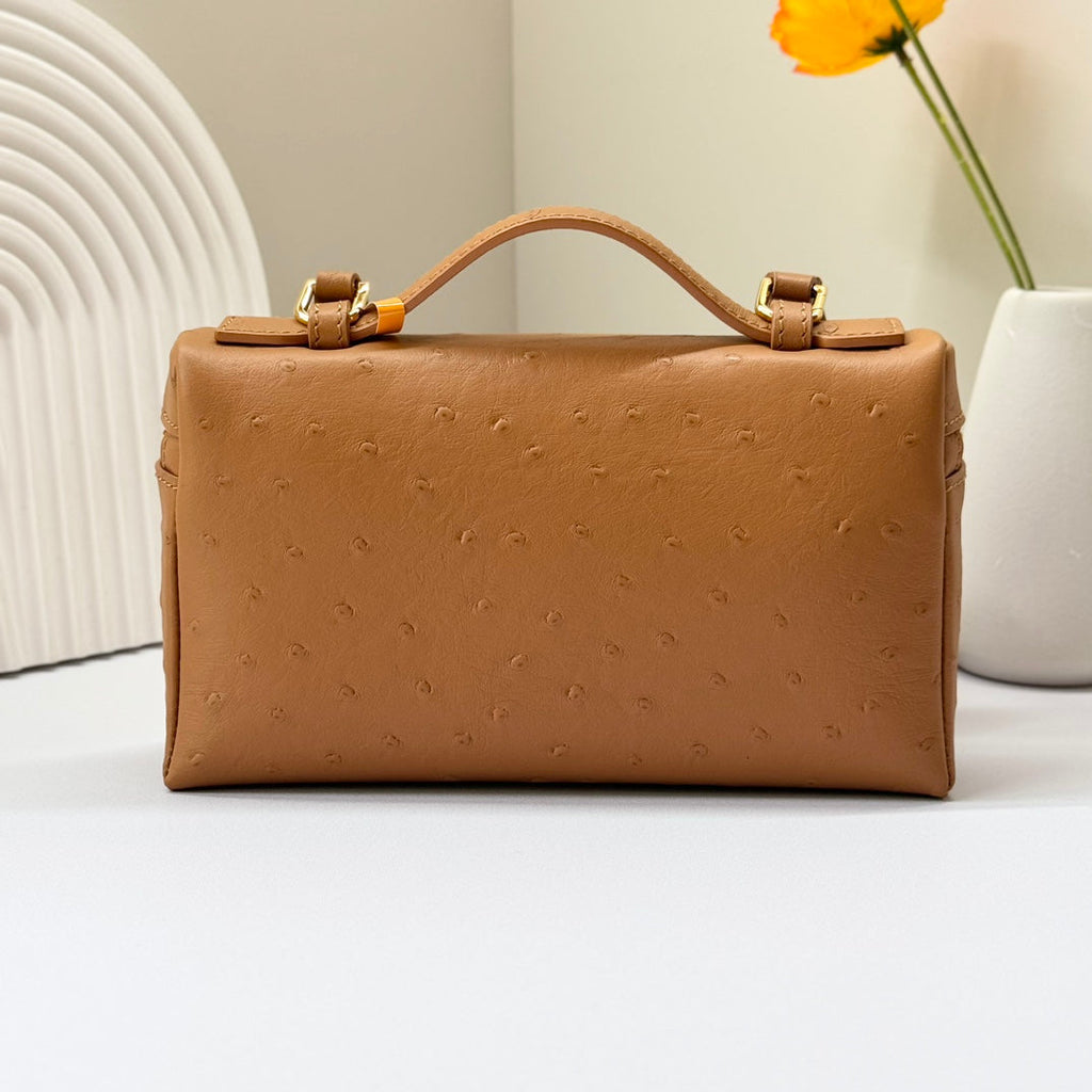 LP Extra Bag 19cm Ostrich Pattern Gold Calfskin Gold Hardware