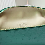 LP Extra Bag 19cm Ostrich Pattern Green Calfskin Gold Hardware