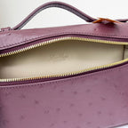 LP Extra Bag 19cm Ostrich Pattern Burgundy Calfskin Gold Hardware