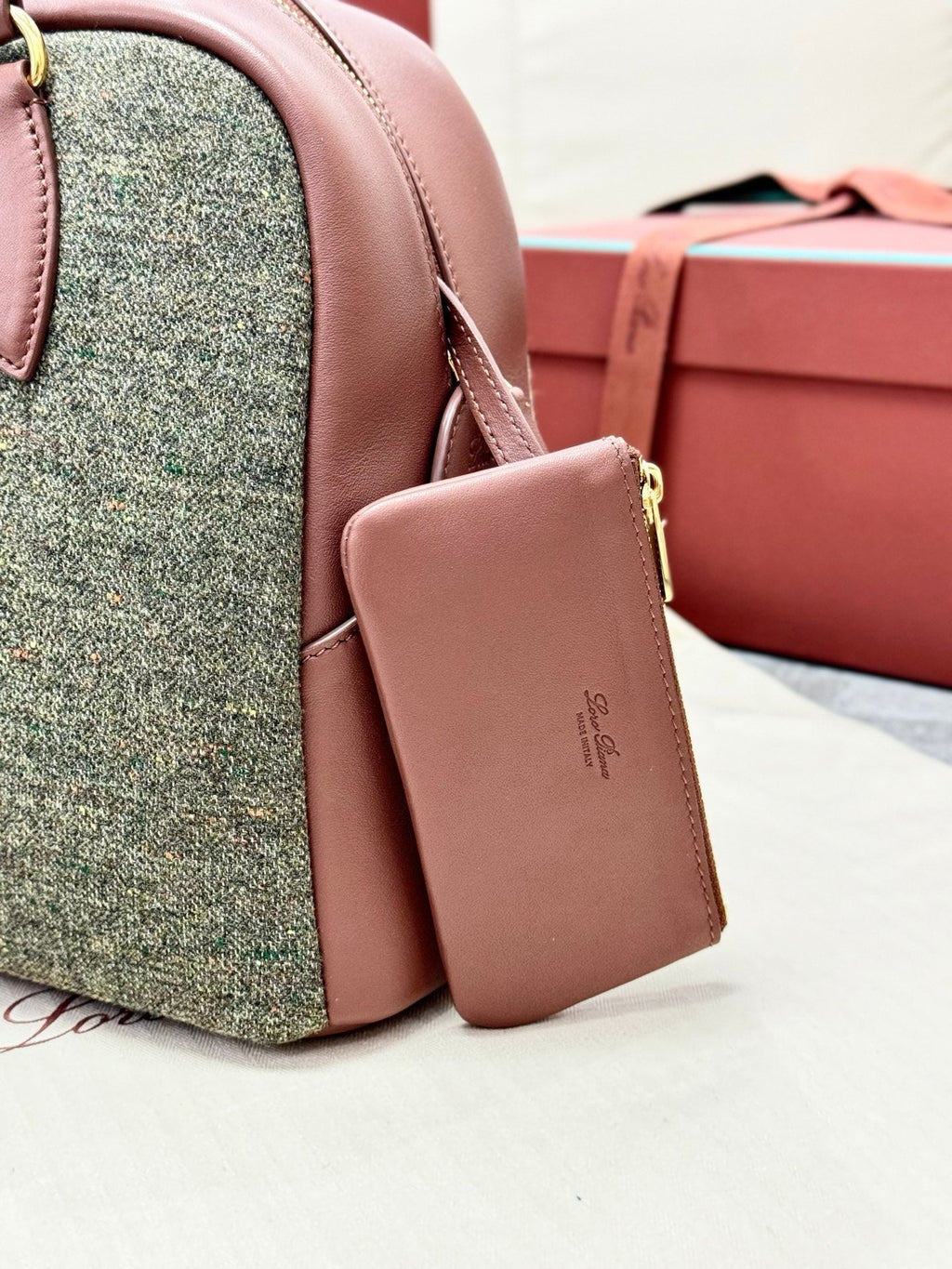 LP Needle Handbag 40.5 Muted Pink Tweed Calfskin 282253
