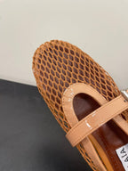 ALAIA BALLET FLATS IN COPPER BROWN MESH FISHNET