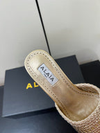 ALAIA HIGH HEEL 25S 70 MM IN GOLD LAMBSKIN WITH WOVEN PATTERN