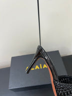 ALAIA HIGH HEEL 25S 70 MM IN BLACK LAMBSKIN WITH WOVEN PATTERN