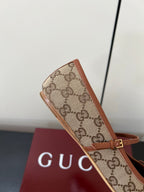 GG MARY JANE 25S IN MINK BROWN CANVAS MIX LAMBSKIN WITH GOLD HARDWARE