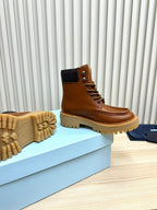 PRADA 25S LACE-UP ANKLE BOOTS IN BROWN CALFSKIN