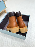 PRADA 25S LACE-UP ANKLE BOOTS IN BROWN CALFSKIN