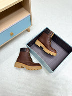 PRADA 25S LACE-UP ANKLE BOOTS IN DARK BROWN CALFSKIN
