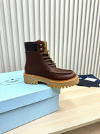 PRADA 25S LACE-UP ANKLE BOOTS IN DARK BROWN CALFSKIN