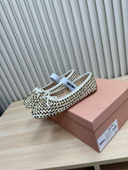 RHINESTONES MARY JANE FLATS IN CREAM SUEDE