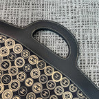 CHANEL 25S SHOPPING BAG 46 CM IN BLACK MIX BEIGE CANVAS PRINTED LOGO