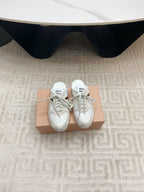 SNEAKER MULES IN WHITE MESH AND BEIGE SUEDE