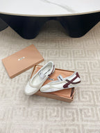BALLET FLAT SHOES IN WHITE MESH AND BEIGE SUEDE