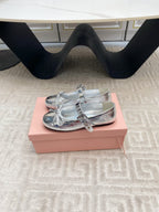 BOW MARY JANE FLAT IN SILVER LAMBSKIN