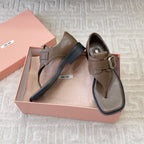 THONG SANDALS IN COFFEE BROWN LAMBSKIN WITH SILVER BUCKLE