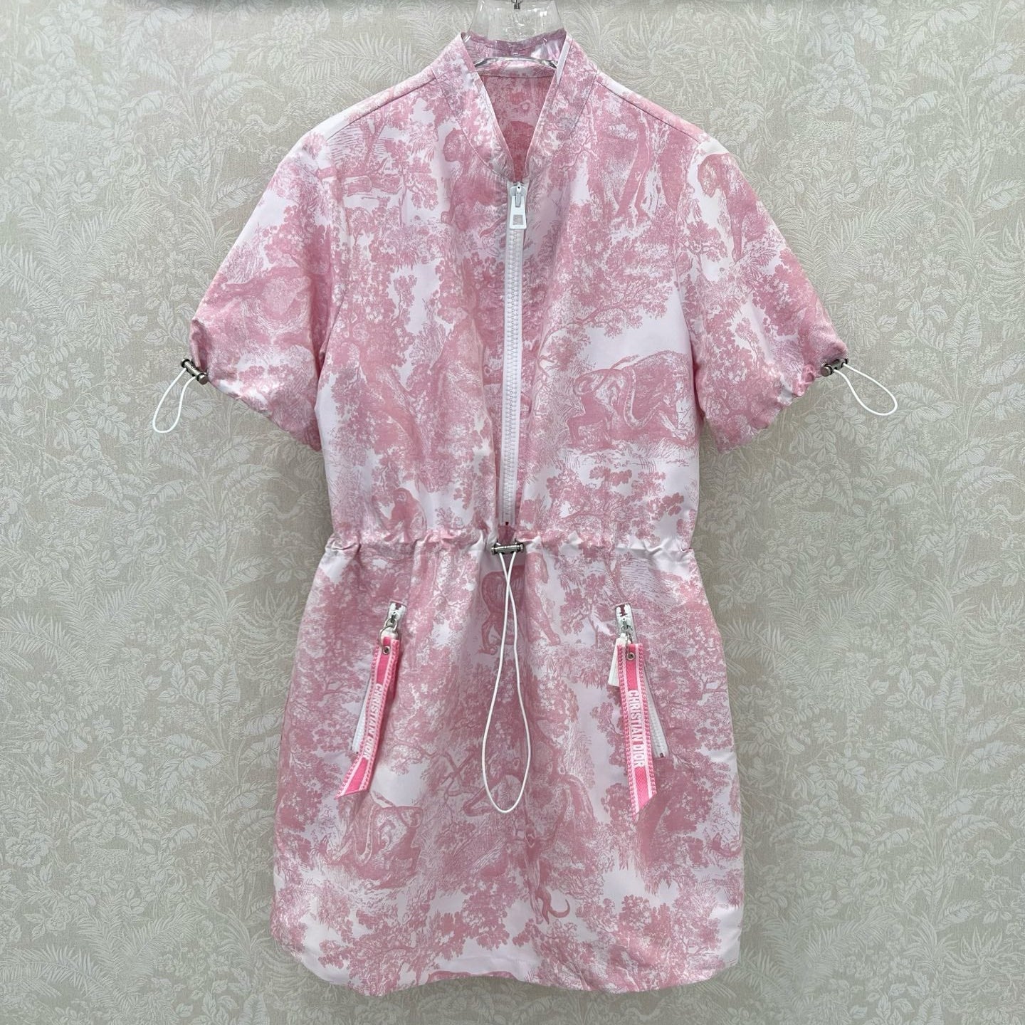 DIOR STAND-COLLAR HALF-ZIP PRINTED DRESS 275175