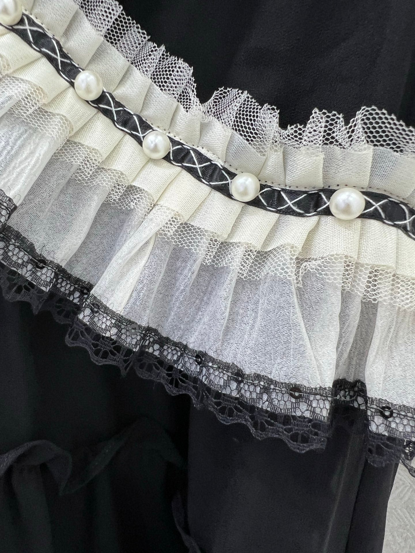 DIOR BLACK RUFFLED SKIRT WITH PEARL EMBELLISHMENTS