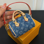 LV Micro Speed Bag Charm Blue Beige Canvas Leather