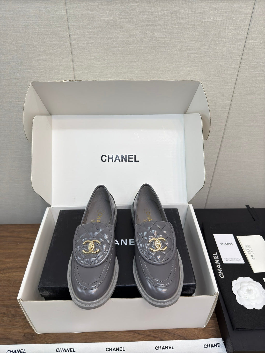 MOCCASIN 2.5 CM IN MO GRAY PREMIUM LAMBSKIN