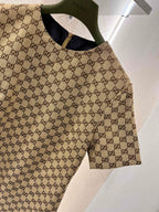 GG Beige Monogram Crystal Embellished Mini Dress