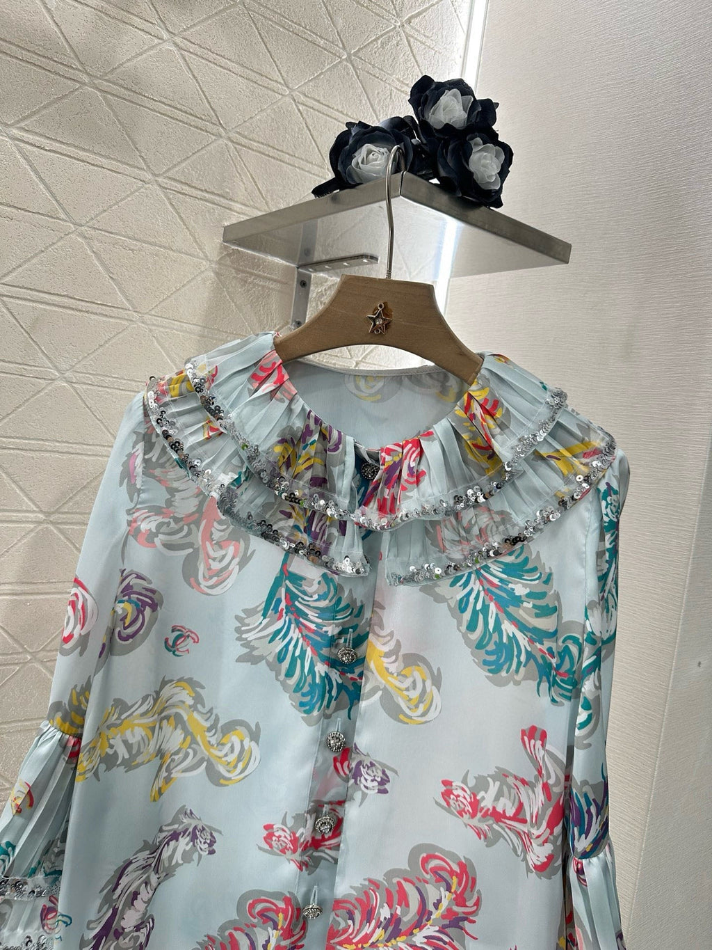 CHANEL 25S SEQUIN EMBELLISHED SHIRT DRESS SET 265579