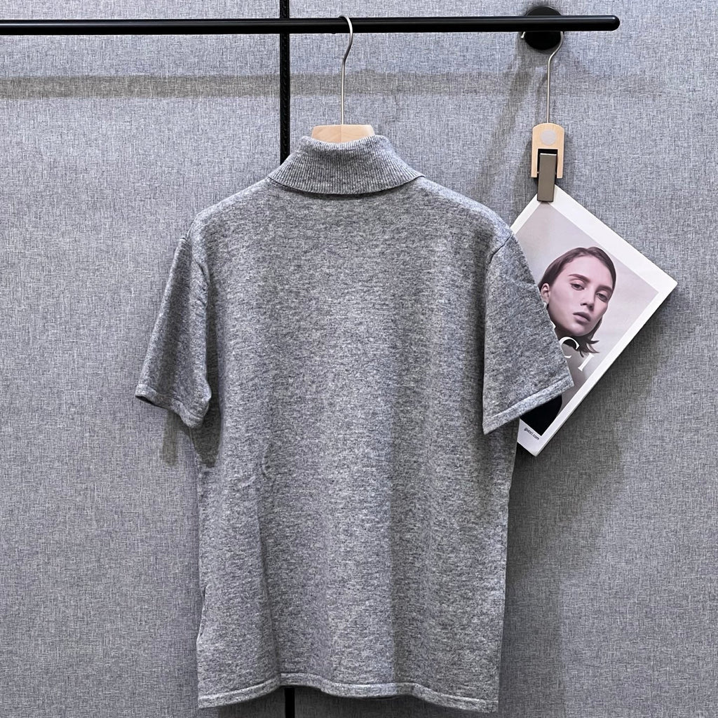 MIUMIU SHORT-SLEEVE TURTLENECK KNIT TOP STYLE 389