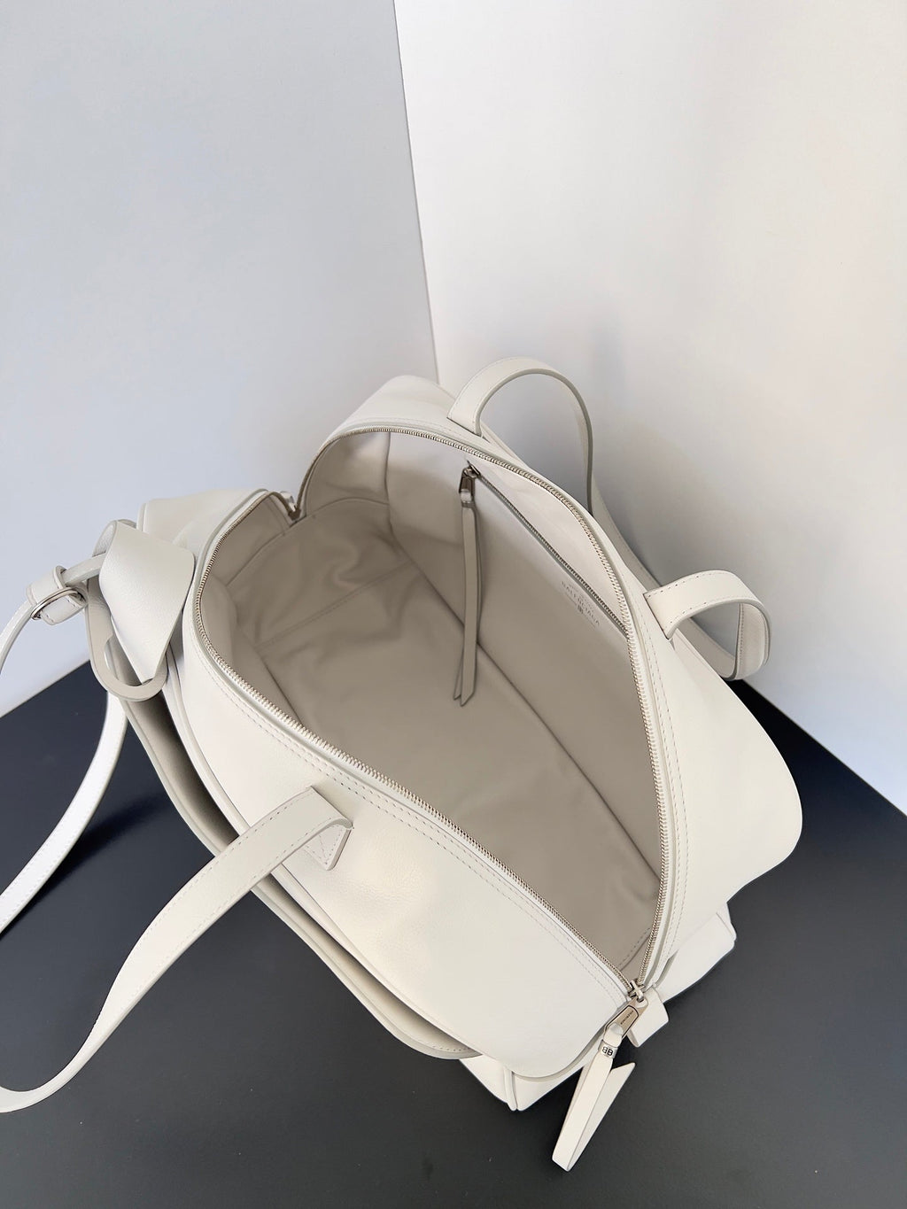 Balenciaga Carrie Bowling Ball Bag White Lambskin