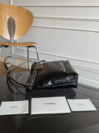 CC MINI HOBO HANDBAG 20 IN BLACK CALFSKIN SILVER-TONE HARDWARE
