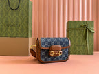 Gucci Horsebit Bag 20cm Blue mix Brown Leather Canvas 244253