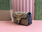MARMONT MEDIUM SHOULDER BAG 22 IN BEIGE AND BROWN GG CANVAS BLACK CALFSKIN