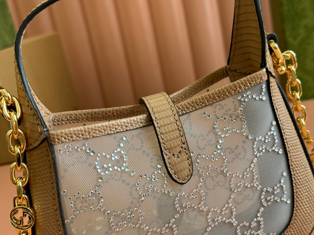 Gucci Jacket Bag Pink Lizard Rhinestones 248588
