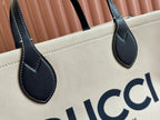 Gucci Medium Tote Bag Blue White Leather Canvas 248186