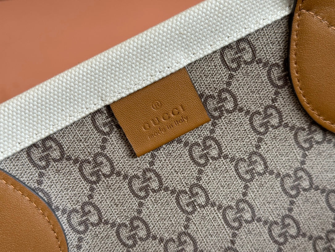 Gucci Medium Tote Bag Brown White Leather Canvas 248187